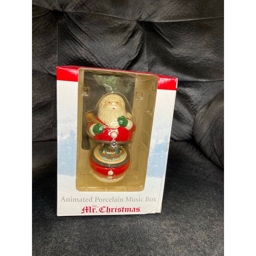 Mr. Christmas Santa Animated Porcelain Music Box "Wish you a Merry Christmas"